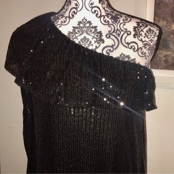 NWT Nasty Gal One Shoulder Black Sequin Party Dress - Medium - Picture 9 of 12